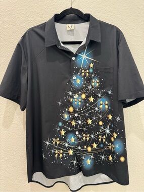 HARDADDY Christmas Bowling Shirt Mens M Atomic MCM Tree Retro Holiday